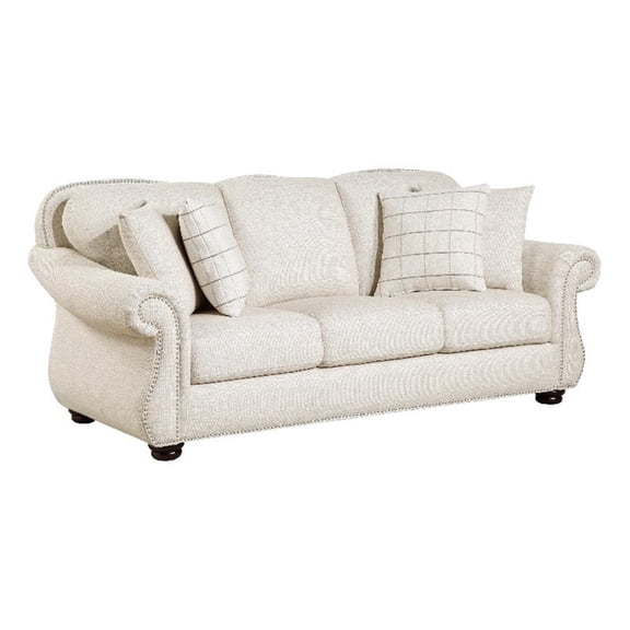Boro Sofa with 4 Accent Pillows 85 Inch- Plush Beige Fabric