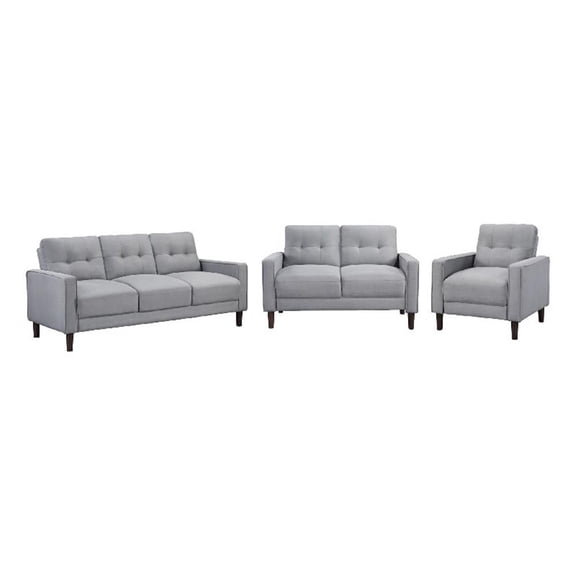 Bow 3pc Sofa Set with Track Arms and Tapered Legs- Gray Grid Tufted Fabric