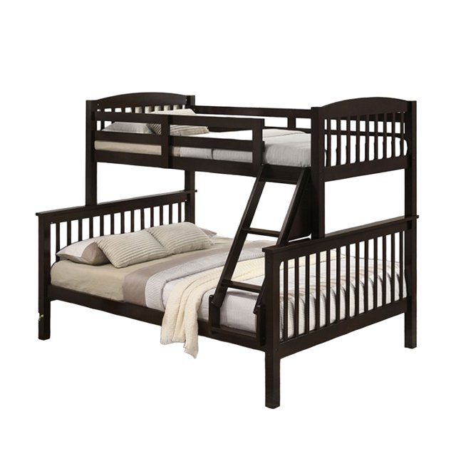 Benjara Bruke Twin/Full Size Bunk Bed with Ladder, Slatted Brown Solid