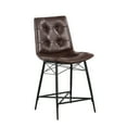 thumbnail image 1 of Benjara Button Tufted Fabric Counter Stool with Bucket Seating, Set of 2, Brown, 1 of 5