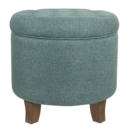 Benjara Button Tufted Velvet Upholstered Wooden Ottoman with Hidden Storage, Cream and Brown