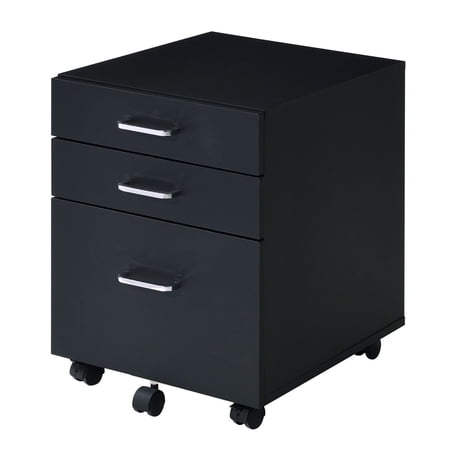 Wooden Cabinet with 3 Drawers and Wheels Black Transitional Style