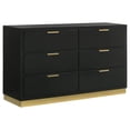 thumbnail image 1 of Caer Dresser, 6 Drawers, Gold Accent Recessed Base, Bar Handles, Black, 1 of 6