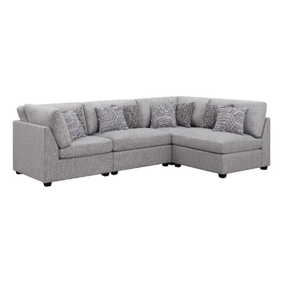 Benjara Cambia 4 Piece Modular L Shaped Sectional Sofa- Gray- 8 Pillows