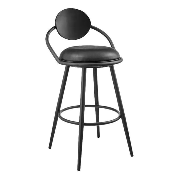 Carny Iron Swivel Counter Stool Chair- Vintage Black Faux Leather