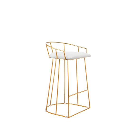 Benjara Cato 27 Inch Counter Stool Chair, White Faux Leather, Gold Steel Frame