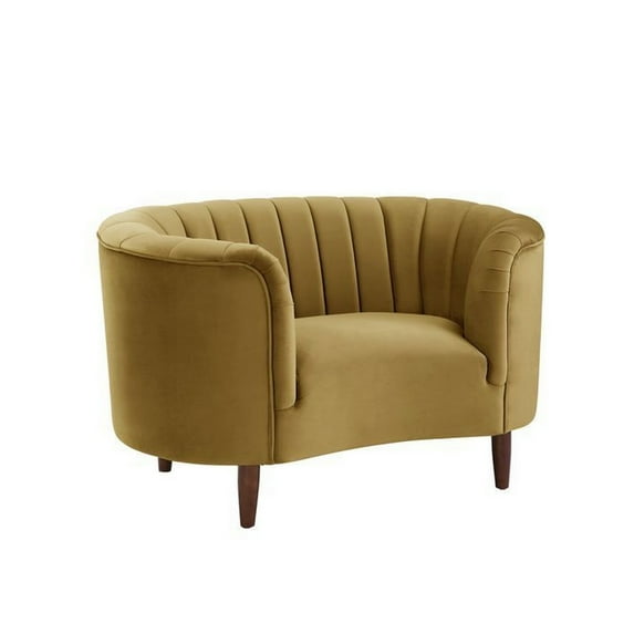 Benjara Chair with Vertical Channel Tufting and Curved Design, Yellow-Color:Yellow