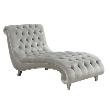 Benjara Chaise with Nailhead Trim and Tufted Details, Gray