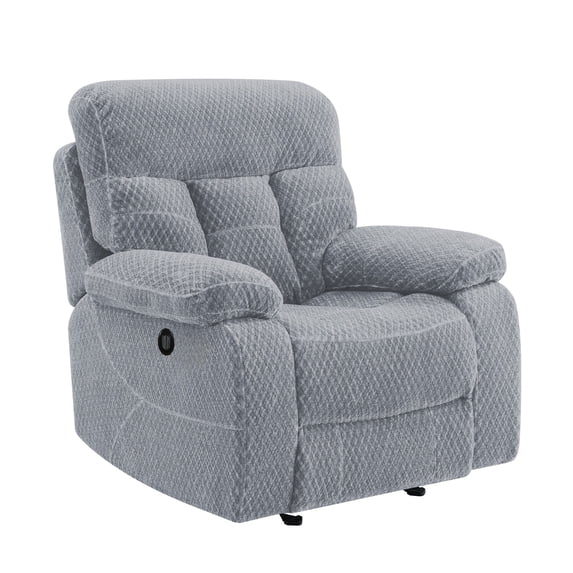 Benjara Charl 38 Inch Power Recliner Glider Chair, USB Charger Light Gray Polyester