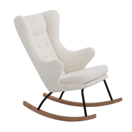 Cid 28 Inch Rocking Chair, White Sherpa Fabric, Black Metal And Wood Base