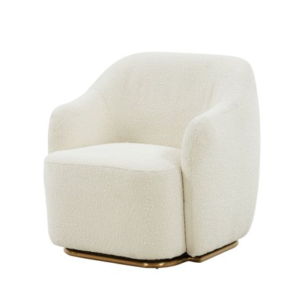 Benjara Cid 30 Inch Modern Accent Chair, Sherpa Fabric, Swivel Base, Offwhite