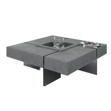 Benjara Cid 47 Inch Modern Floating Coffee Table, Dark Gray Faux Concrete Finish