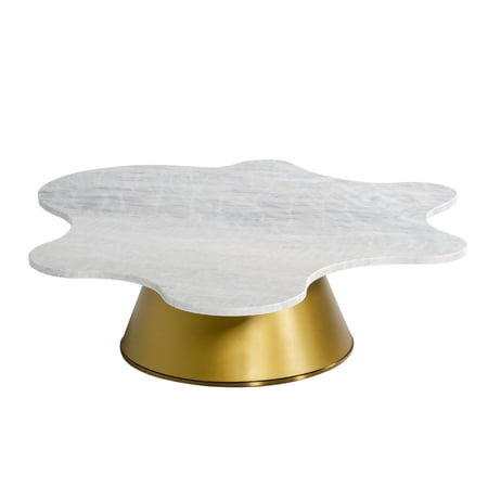 Benjara Cid 47 Inch Modern Short Coffee Table, Genuine Marble Top, Gray, Gold