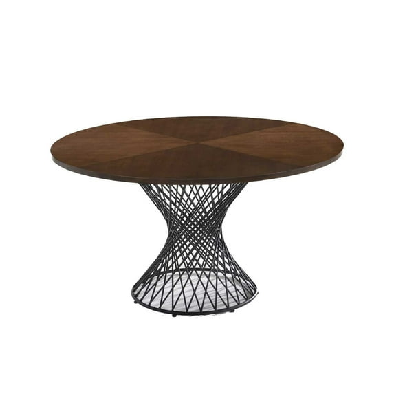 Benjara Cid 54 Inch Modern Dining Table, Round Wood Top, Brown and Black