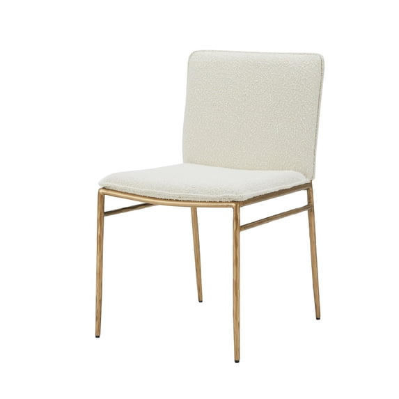 Benjara Cid Abby 19 Inch Side Dining Chair, Off White, Brass Gold Finished Legs