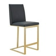 thumbnail image 1 of Benjara Cid Anki Counter Stool Chair, Dark Gray Faux Leather, Brass Stainless Steel, 1 of 5