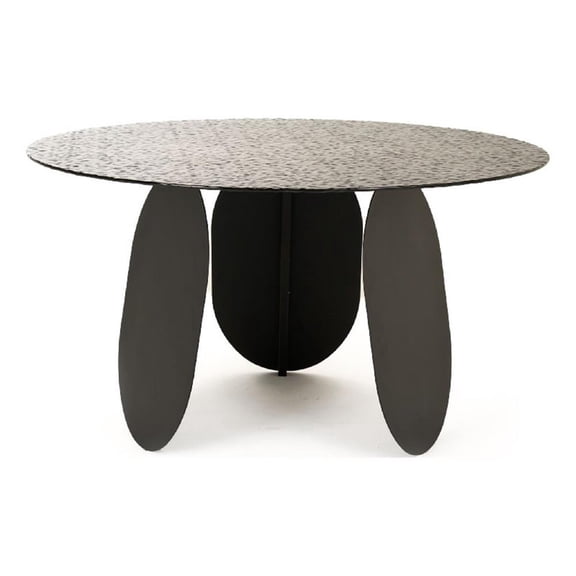 Cid Axen Dining Table- 53 Inch Gray Hammered Glass Top- Black Iron