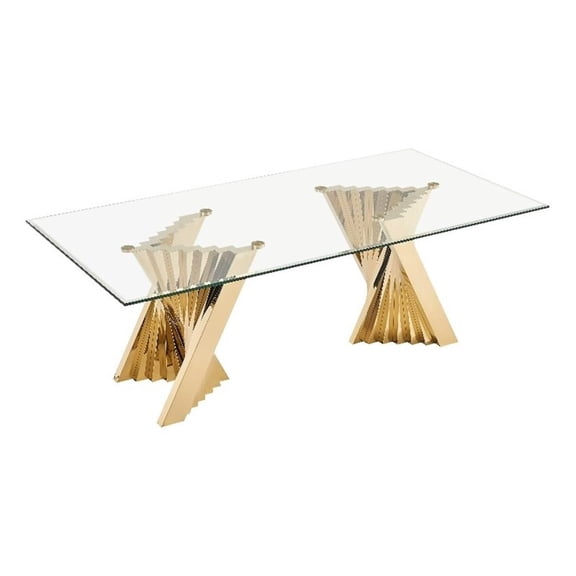 Cid Boky Dining Table- 87 Inch Top- Gold Stainless Steel Artisan Base