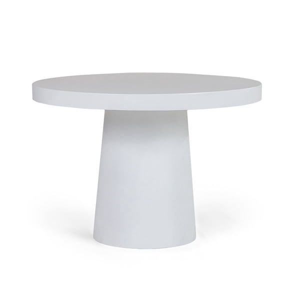 Benjara Cid Deso Dining Table, White Concrete Tapered Base, Round 43 Inch Top