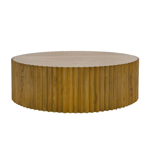 Benjara Cid Eliott 39 Inch Coffee Table, Round Walnut Brown Solid Poplar Wood Frame