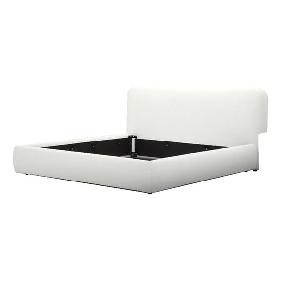 Benjara Cid Iser King Bed-Ivory Polyester Upholstery-Foam Filling-Metal Frame