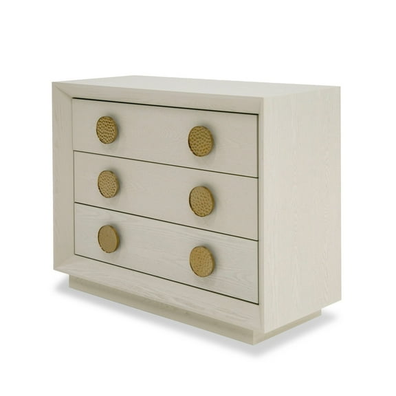 Benjara Cid Jorie 39 Inch Nightstand, 3 Drawers, Cream White Wood, Steel Handles