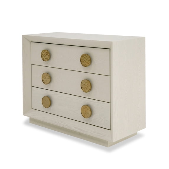 Benjara Cid Jorie 39 Inch Nightstand, 3 Drawers, Cream White Wood, Steel Handles