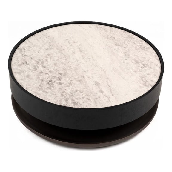 Benjara Cid Mauj Coffee Table- 37" White Ceramic Top- Black Oak Veneer Body