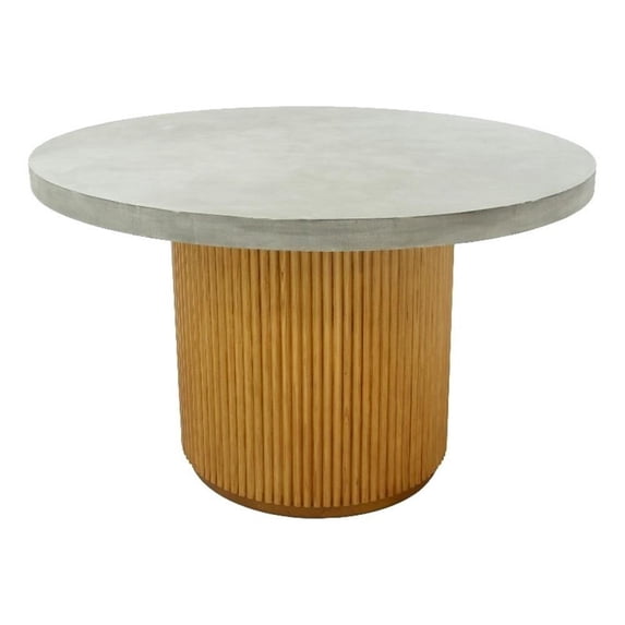 Benjara Cid Zeta 47" Dining Table- Round Gray Concrete Top- Ribbed Brown Base