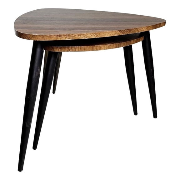 Clovia Nesting Table- Set of 2- Triangular Brown Solid Wood- Black Metal