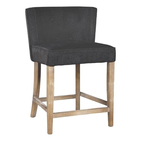 Cly Counter Stool Chair- Soft Dark Gray Fabric- Graywash Solid Wood