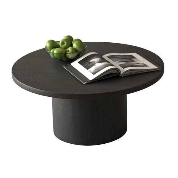 Benjara Coffee Table, Platform Base, Matte Black Veneer Finish, 36 Inch Round