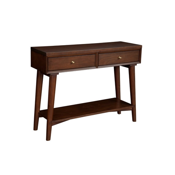 Console Table with 2 Drawers and Angled Legs Walnut Brown