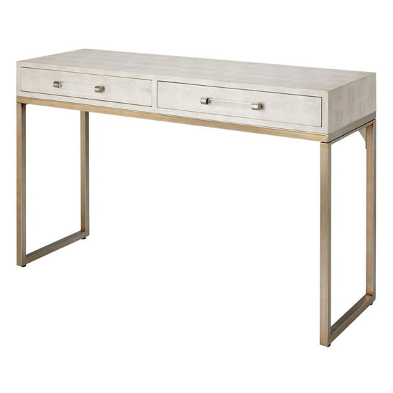 Benjara Console Table with Two Drawers and Metal Base, White