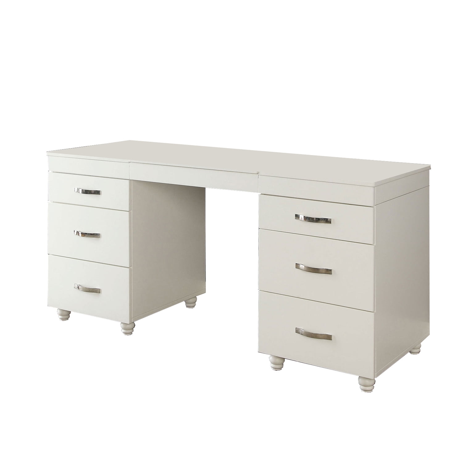 Contemporary 6 Drawer Vanity Desk with Lift Top Mirror, White