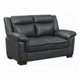 thumbnail image 1 of Benjara Contemporary Faux Leather & Wood Loveseat With Cushioned Armrests- Black, 1 of 11