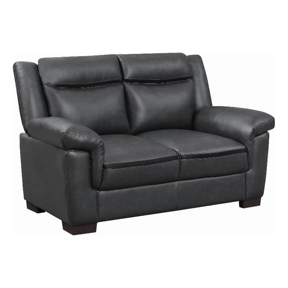 Benjara Contemporary Faux Leather & Wood Loveseat With Cushioned Armrests- Black
