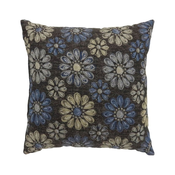 Contemporary Style Floral Designed Set of 2 Throw Pillows Navy Blue