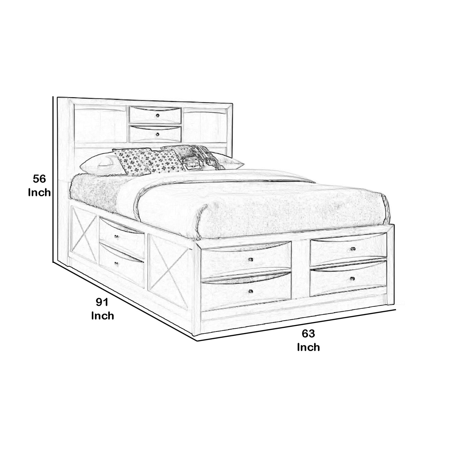 Benjara Contemporary Style Queen Size Wooden Storage Bed with Eight Spacious Drawers, Brown