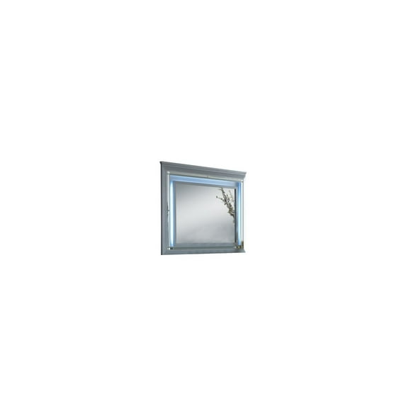 Benjara Contemporary Style Rectangular Wooden Frame Mirror with LED Lights, Silver