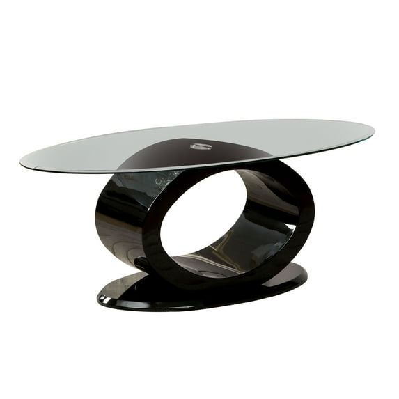 Contemporary Tempered Glass Top Coffee Table with O Shape Base, Black