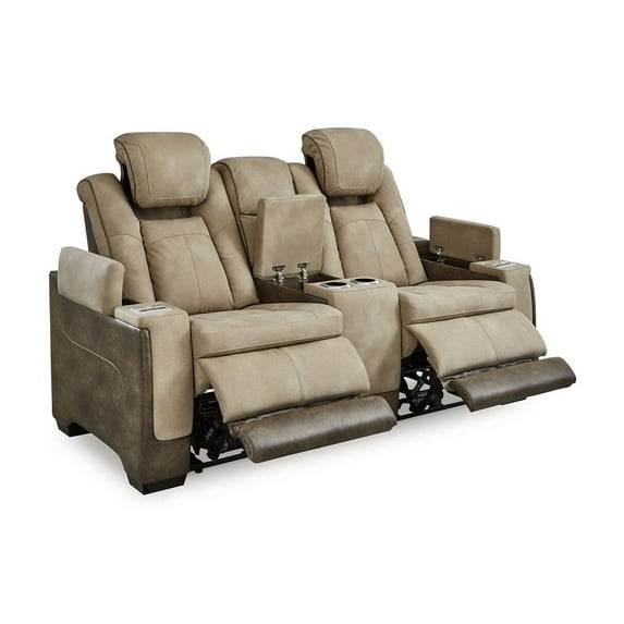 Corbin Power Reclining Loveseat, 75 Inch, Brown Faux Leather, USB Port
