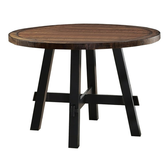 Benjara Cottage Style Round Wooden Dining Table Brown