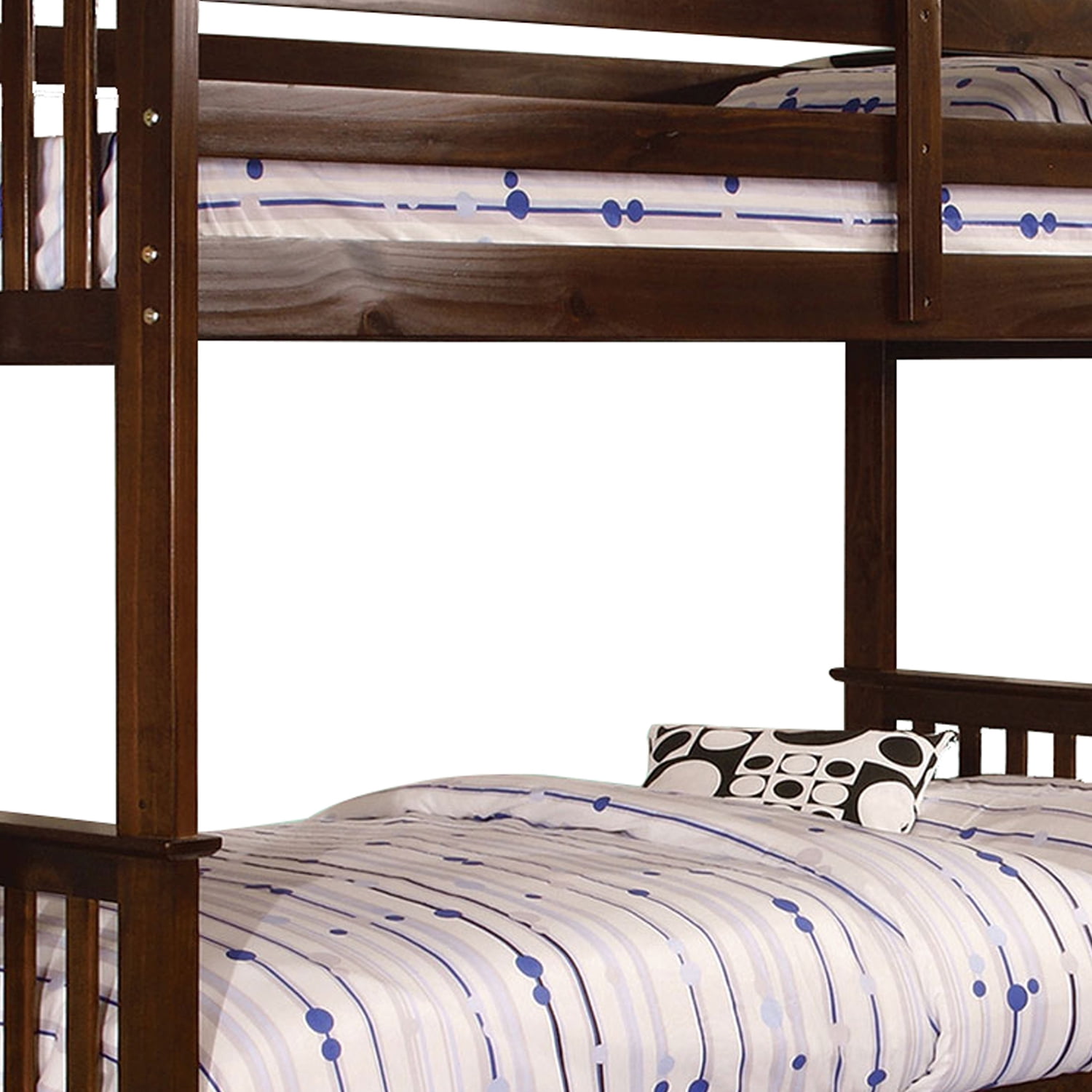Side Bunks Benjara Cottage Style Twin over Twin Bunk with Side Ladder, Dark Walnut ...