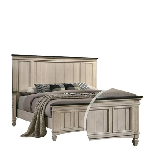 Cottage style Planked Queen Size Headboard and Footboard, Antique White- Saltoro Sherpi