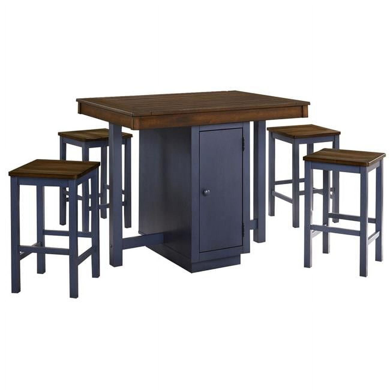 Antique Oak and Blue 5-Piece Counter Height Dining Set with Storage