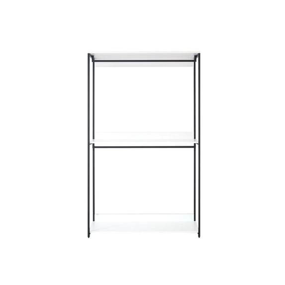 Benjara Cox Modular Closet System, 3 Wide White Board Shelves and Black Metal Frame
