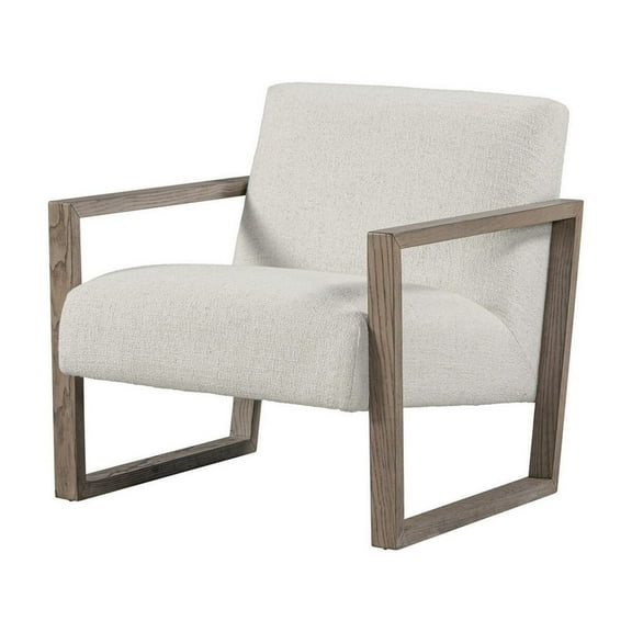 Benjara Cvi 31" Armchair- Cushioned Seat- Taupe Framed Legs- Off White Finish