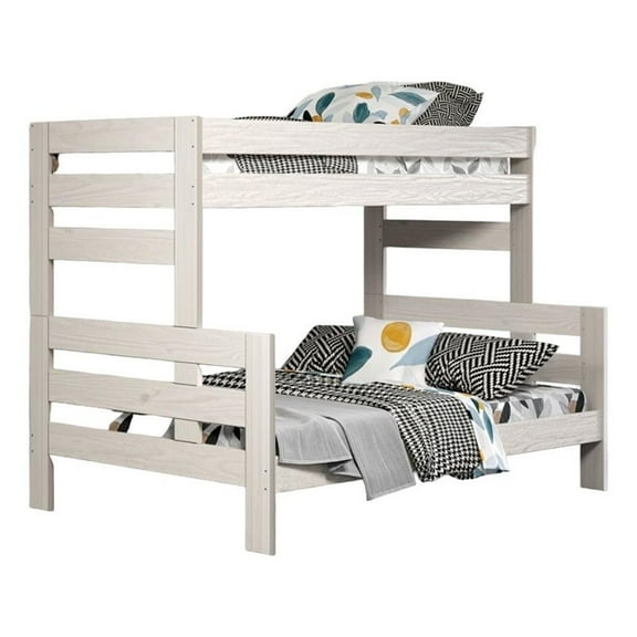 Damie Twin/Full Bunk Bed with Ladder- Brazilian Pine- White Solid Wood