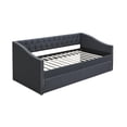 thumbnail image 1 of Daybed Sofa w Slats n Trundle Bed, Nailhead Trim, Charcoal Gray Fabric, 1 of 6